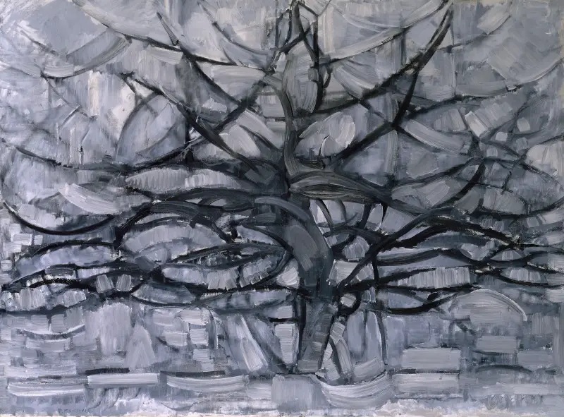 Abstrakte Landschaft mit grauem Baum von Piet Mondrian